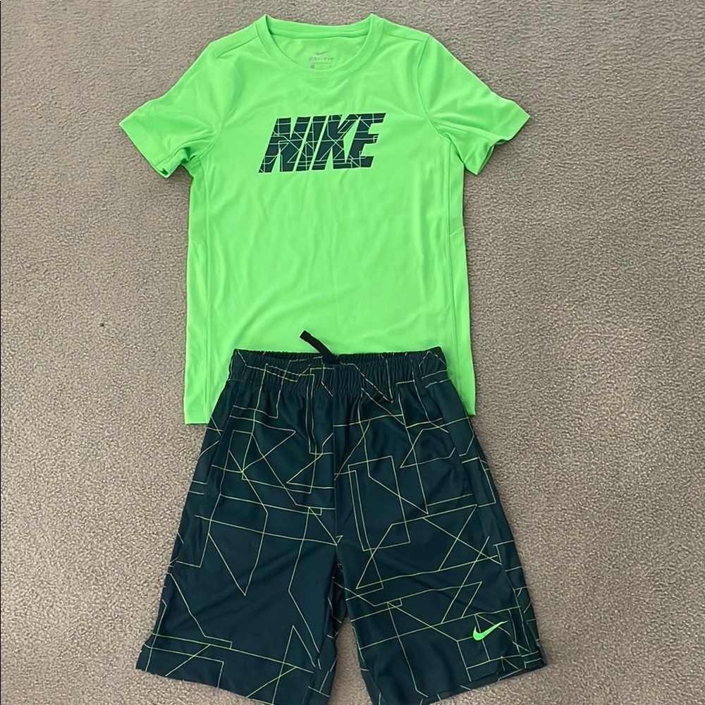 Nike Bright Green Tee and Patterned Shorts Set